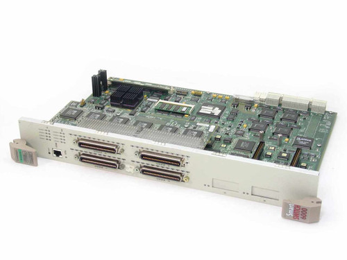 Cabletron 6H123-50 Smart Switch 6000 Ethernet Module – angled top view showing PCB, four high-density front ports, and RJ-45 port
