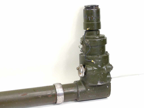 M107 autocollimator optical head assembly close-up showing multi-stage body, small lever arm, wiring leads, and eyepiece at top
