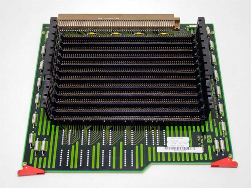 HP A1703-60031 Memory Extender Board front view showing 12 SIMM slots arranged in stacked pairs on green PCB with red retention clips