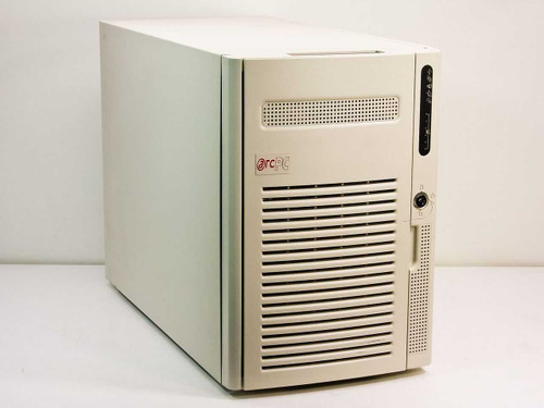 Arc PC 732765-001 Intel Xeon 500MHz tower server – right-side front three-quarter view showing beige tower chassis with ventilation louvers and Arc PC logo