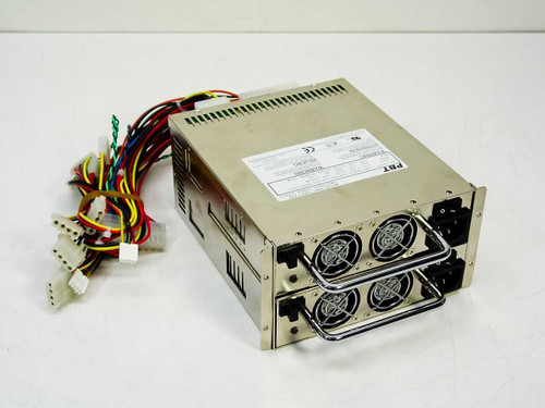 PBT PMA-30061-P48 300W dual redundant ATX power supply – front-right angled view showing both hot-swap modules installed and output wiring harness
