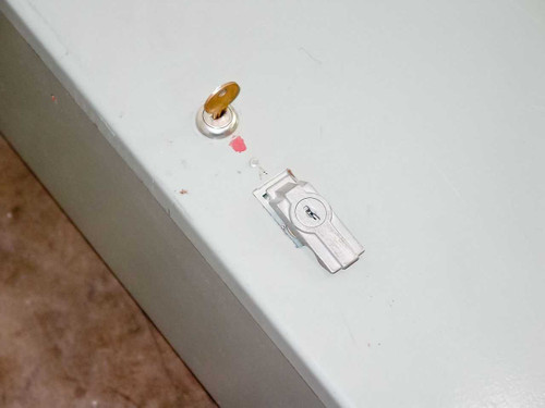 Circle AW Products Type 1 enclosure – close-up of keyed latch mechanism on front panel