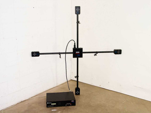 InterSense IS-600 Mark 2 Plus full system view showing cross-arm array with 4 sensor heads and base unit on floor