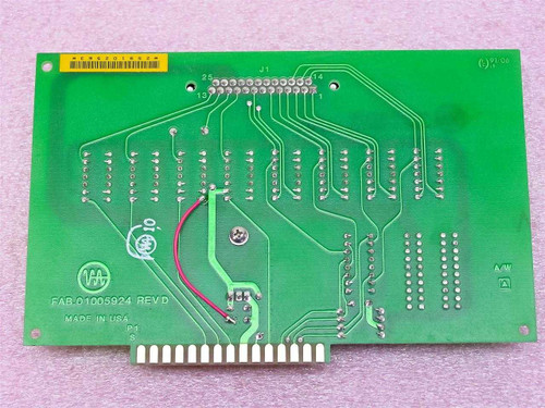 Varian Relay Board 01005925 – PCB rear/solder side showing FAB-01005924 Rev D Made in USA markings and edge connector