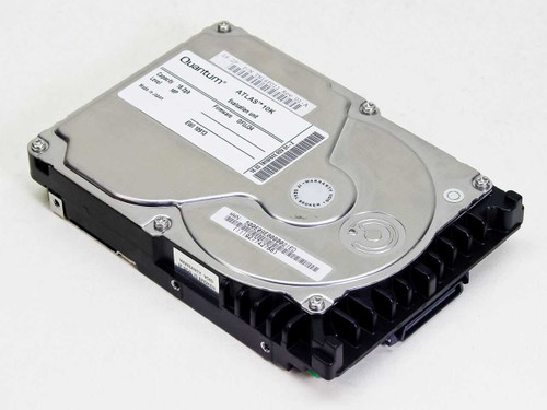 Quantum Atlas 10K TN18F011 18.2GB Fibre Channel SCSI hard drive — top/front angle view showing drive label and SCA connector