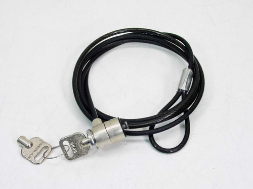 Kensington laptop cable lock – full 67-inch black steel cable coiled with lock body and two keys attached