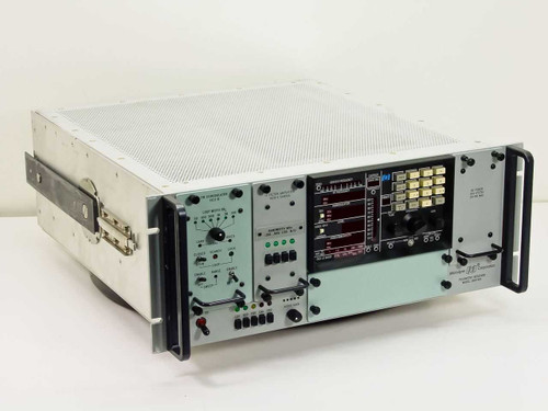 Microdyne 1400-MR Telemetry Receiver front panel three-quarter view showing PM Demodulator, IF Filter Amplifier, and RF Tuner modules installed in 4U rackmount chassis