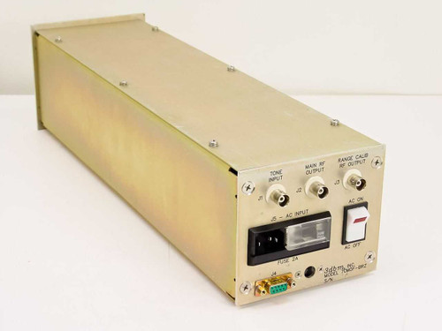 3dbm Inc 70MDF-BRZ FM Modulator – rear-left three-quarter view showing IEC AC input, fuse holder, AC ON/OFF switch, BNC connectors, and DB9 port