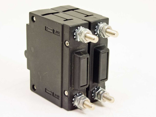Potter & Brumfield W92-X112-7 circuit breaker side and rear view showing LINE and LOAD terminal studs on both poles