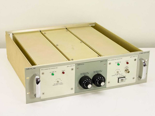 3dbm 70MDF-DAT-GLW FM modulator rackmount unit front panel overview showing three module bays with WV Communications and 3dbm modules installed