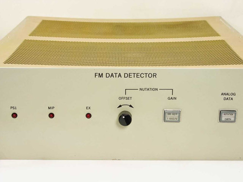 Hughes FM Data Detector front panel close-up showing Nutation Offset knob, Gain switch, and Analog Data toggle