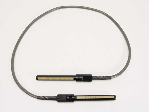 Dynatech 3ft 12-pin pogo pin cable assembly laid flat showing full cable length and both inline spring contact connectors