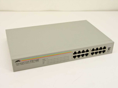 Allied Telesyn CentreCOM FS716E 16-port Fast Ethernet switch — front panel view showing RJ45 ports and status LEDs