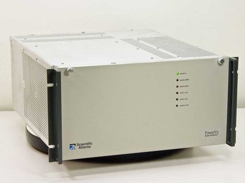 Scientific Atlanta D-9110 PowerVu Digital Multiplexer – front panel three-quarter view showing Scientific Atlanta logo, PowerVu label, and status indicator LEDs