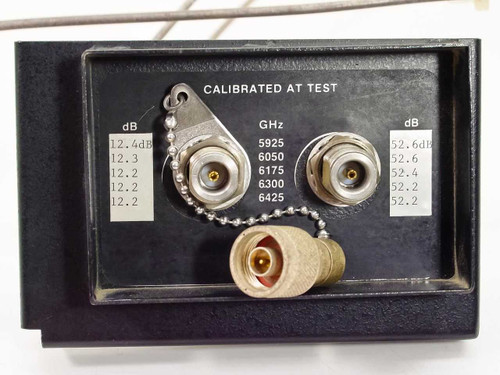 RF Input Module 2 01000281-C close-up of front panel showing CALIBRATED AT TEST label, GHz frequency markings (5925–6425) and dB attenuation columns