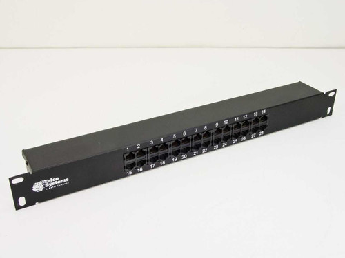 Telco Systems VEN 0017-1 28-port 1U rackmount telco patch panel — front view showing 28 numbered RJ-style ports and Telco Systems logo on left