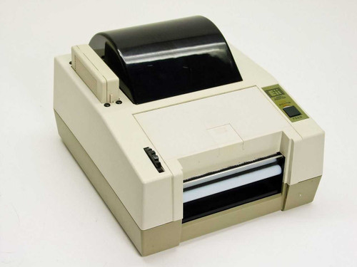 Eltron LP2142PSAT thermal label printer – front and left side view showing paper exit slot and control panel