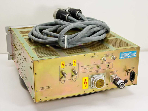 Riber ACE 576 N E-Gun Power Supply rear panel showing high-voltage connectors, IEC power inlet, cannon gun connector, and high-voltage warning labels