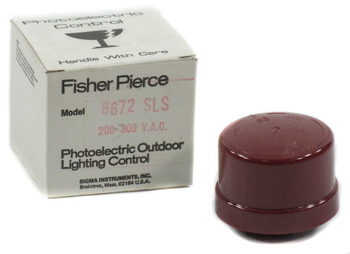 Fisher Pierce 6672 SLS Photoelectric Outdoor Lighting Control shown next to its original white retail box