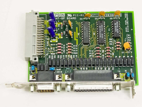 Epson PII-M1 PANT-SP I/O board top view showing green PCB, DB9 and DB25 connectors on bracket