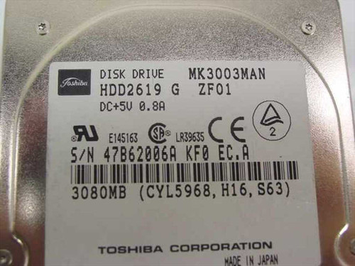 Toshiba MK3003MAN 3GB 2.5" Laptop Hard Drive 19mm 4200 RPM 3080MB HDD2619