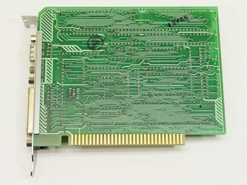 ATD Inc SA202 ISA I/O board – solder/bottom side showing ISA edge connector and PCB trace layout with two DB-type connectors visible on bracket