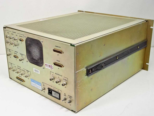 Hughes 3878526-100 Satellite Simulator – rear panel showing telemetry BNC connectors, RS-232 port, speaker grille, and AC inlet