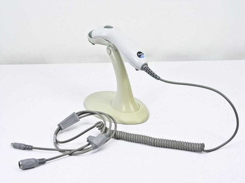 Metrologic MS9540 VoyagerCG scanner on CodeGate stand, side angle view showing full cable length