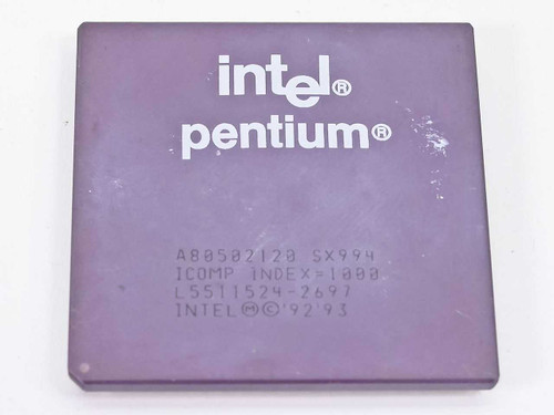 Intel Pentium 120MHz SX994 A80502120 ceramic CPU – top view showing Intel Pentium branding and ICOMP INDEX=1000 marking