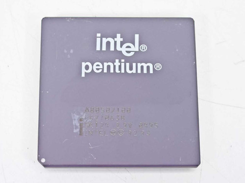 Intel Pentium 100MHz A80502100 SK124 processor — top view showing Intel Pentium logo and part markings