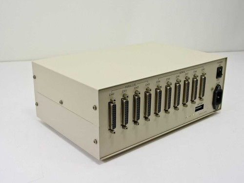 Buffalo SLmkII rear panel view showing 4 parallel DB25 ports (CH0–CH3), 6 serial DB25 ports (CH4–CH9), IEC AC inlet, and power switch