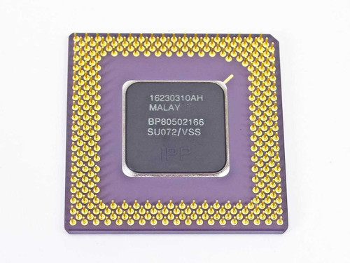 Intel Pentium 166MHz BP80502166 SU072/VSS processor — front die and gold pin array view