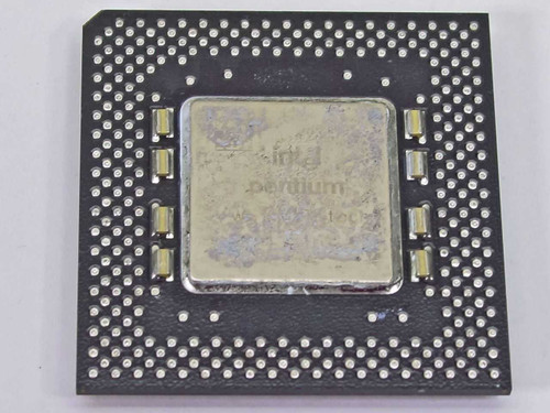 Intel Pentium MMX SL27H FV80503166 Socket 7 CPU — top/lid view showing Intel Pentium branding and ceramic package with solder contacts