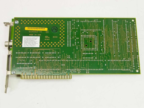 Motorola A004087-02 ISA LAN card bottom side showing PCB traces, part number label, and BNC coax connector bracket
