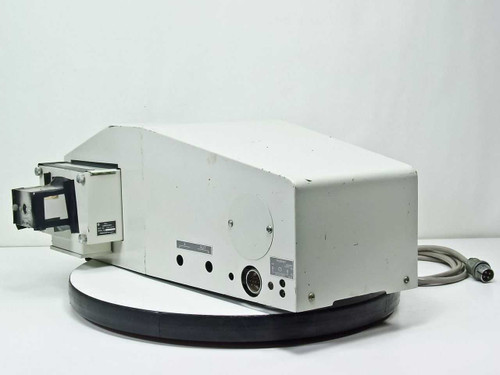 Hitachi Perkin-Elmer Coleman 139 UV-VIS Spectrophotometer — rear-left three-quarter view showing rear panel connectors and attached cable