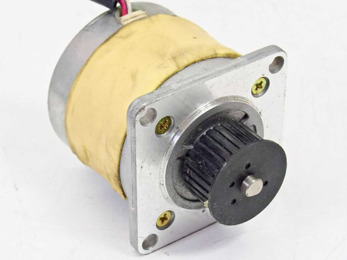 Sanyo Denki 103G770-3442 stepper motor – shaft end showing toothed timing pulley output and flange mount holes