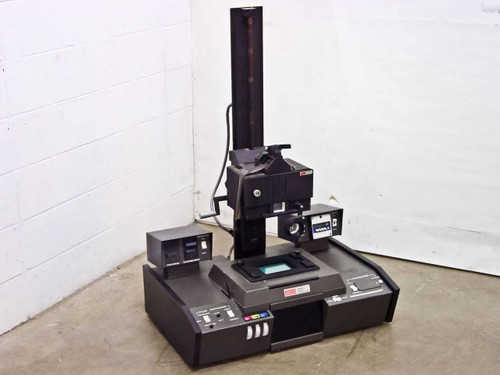 Mangum Sickles Industries 01-9996 Film Duplicator – full front three-quarter view showing vertical column, base unit with controls, and side accessory module