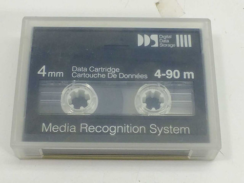 DDS 4mm Data Cartridge 4-90m in clear protective plastic case, front label visible showing Digital Data Storage and Media Recognition System branding