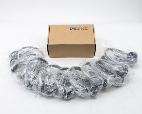 HP 5182-3552 LT-100 computer headphones — box of 10 units individually bagged alongside Hewlett-Packard box
