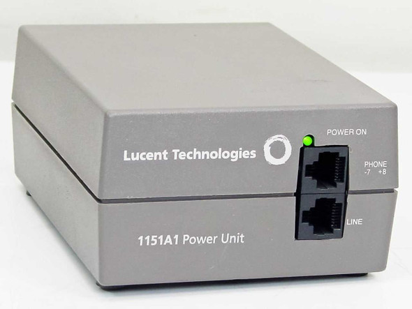 Lucent Technologies 1151A1 Power Unit – front and right side showing Lucent Technologies logo, POWER ON LED indicator, and dual RJ11 PHONE and LINE ports