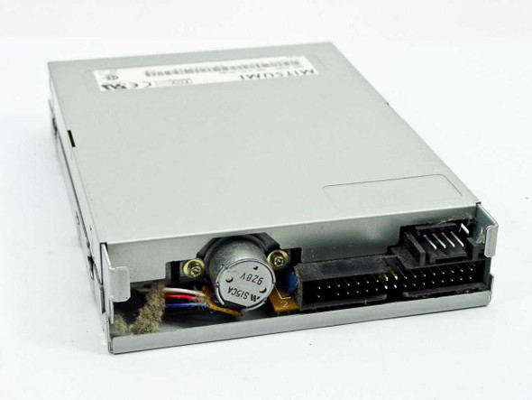 Mitsumi D359M3 floppy drive – rear/bottom angled view showing spindle motor, stepper motor assembly, and 34-pin IDE connector
