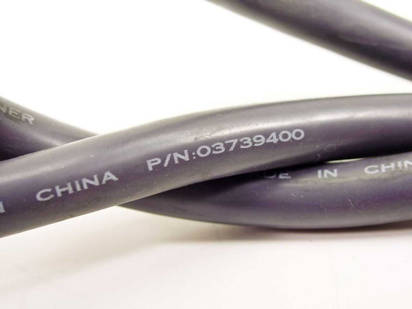 Close-up of Iomega cable jacket showing printed part number P/N 03739400 and Made in China marking