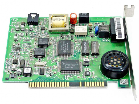US Robotics Gateway 2000 TelePath ISA Modem – top-down PCB view showing Texas Instruments main controller IC, transformer, speaker, and ISA edge connector