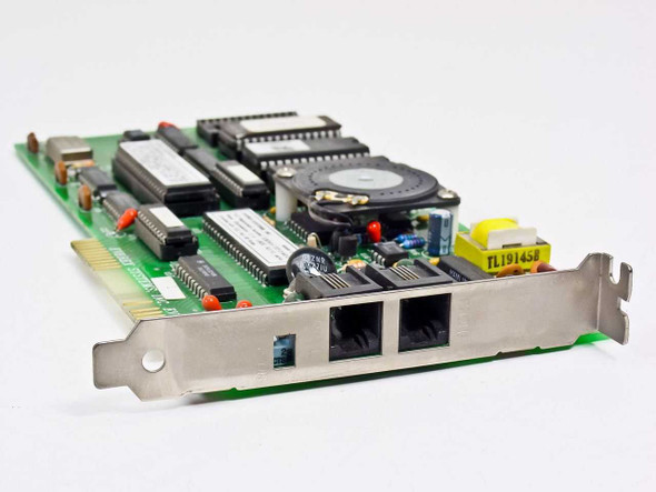 Everex Systems EV-941 8-bit ISA modem card – angled front view showing dual RJ11C port bracket and main PCB components