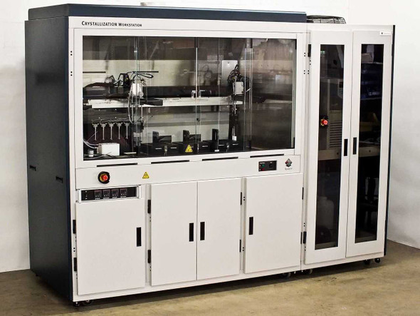 Symyx Technologies S14100 Crystallizer CE robotic crystallization workstation – full front three-quarter view showing main cabinet and side storage cabinet