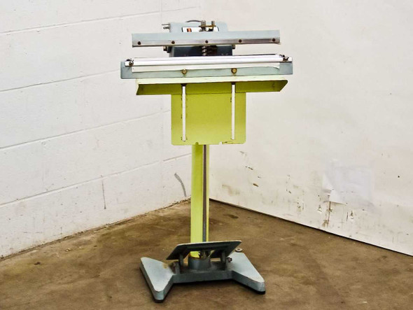TEW TISF-452 18-inch foot pedal impulse sealer – full front view showing yellow pedestal stand and sealing bar