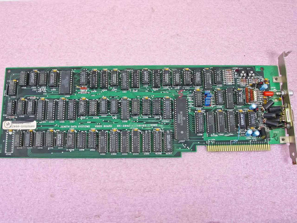 Zenith Data Systems 85-2892-1 8-bit ISA video card – top/component side view showing full board populated with TTL logic ICs and ISA edge connector