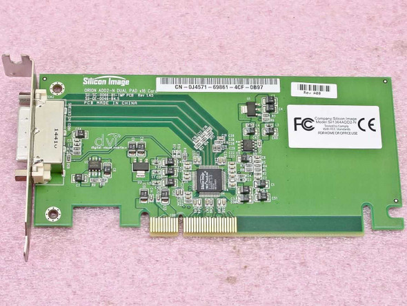 Dell 0J4571 ADD2-N Dual Pad x16 DVI PCIe video card — front component side showing Silicon Image Orion chip and PCIe x16 edge connector