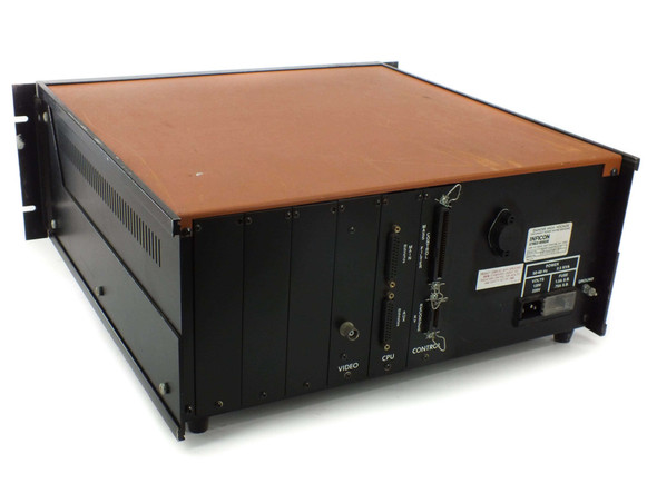 Inficon Quadrex 200 – rear panel showing VIDEO, CPU, and CONTROL connectors, top and right side view