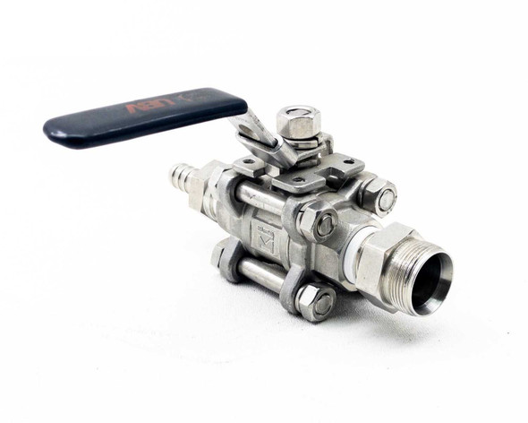 Haitima 1000WOG 1/2" NPT 3-piece CF8M stainless steel ball valve — left side angle view showing sliding lock mechanism